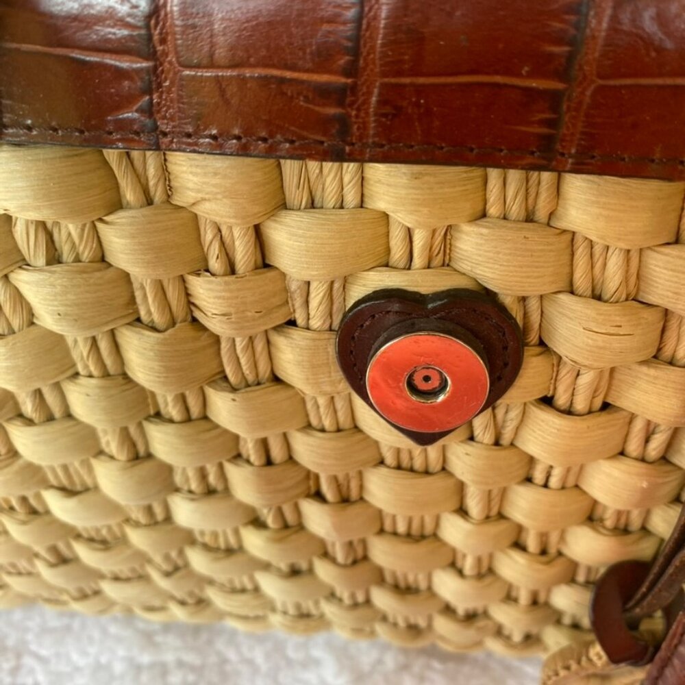 Authentic Brighton Ruth Woven Straw Satchel Bag with leather trim and handles - Picture 6 of 15
